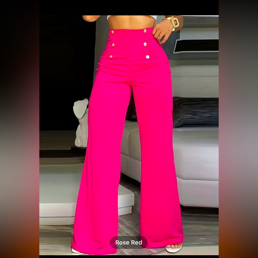 NWOT Wide leg rose red pink high waist long length pants